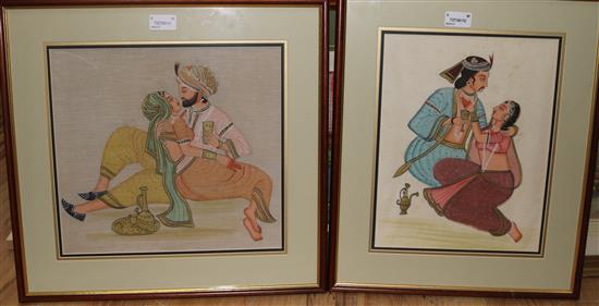 Five Indian gouache on silk pictures